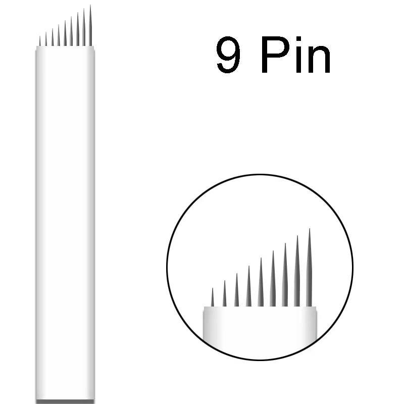9pin 100 шт. Иглы для татуировки Agulhas Tebori 12 нержавеющие стальные микролопатки 12 Flex изогнутые лезвия для постоянного макияжа ручная ручка для бровей 0,25 мм - Габаритные размеры: 9pin