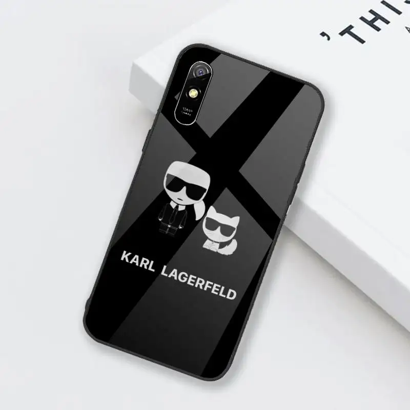 

Cartoon Designer Lagerfeld Phone Case Tempered glass For xiaomi Redmi 4X 5 6 6A 8 8SE MIX 2 2S Note 3 4 5 6 7 PLUS PRO