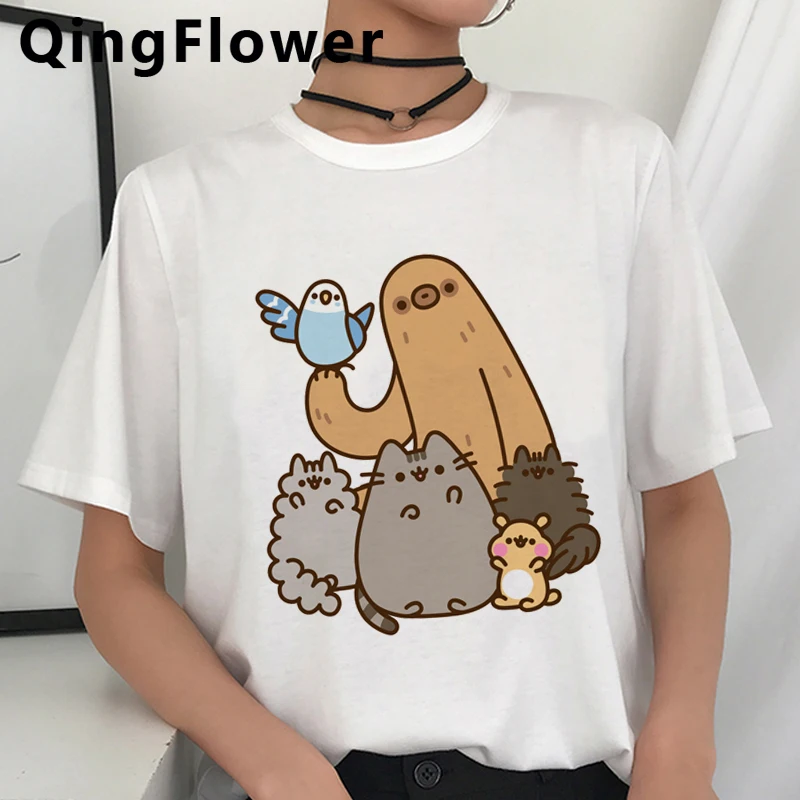 Kawaii Pusheen Кошка забавная футболка для женщин в виде милого героя аниме Harajuku