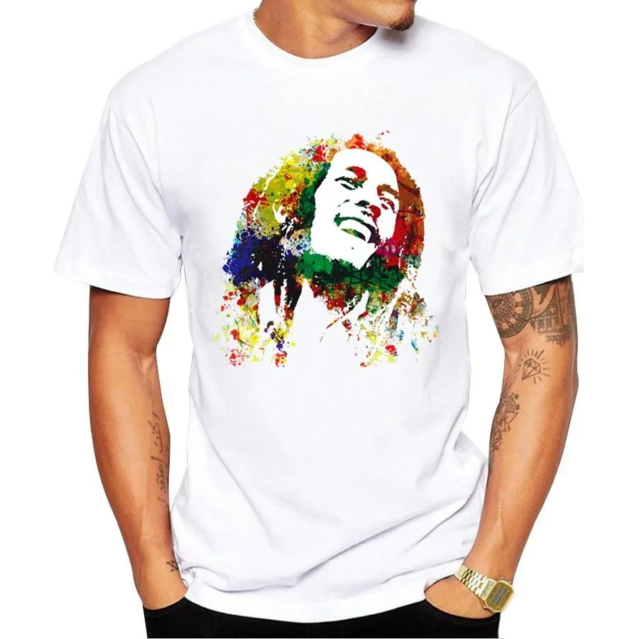 E-BAIHUI New Fashion Men Music Style T Shirt Bob Marley Print Mens T-shirt Homme Brand Clothing Rock Hip Hop Tee G003 | Мужская одежда