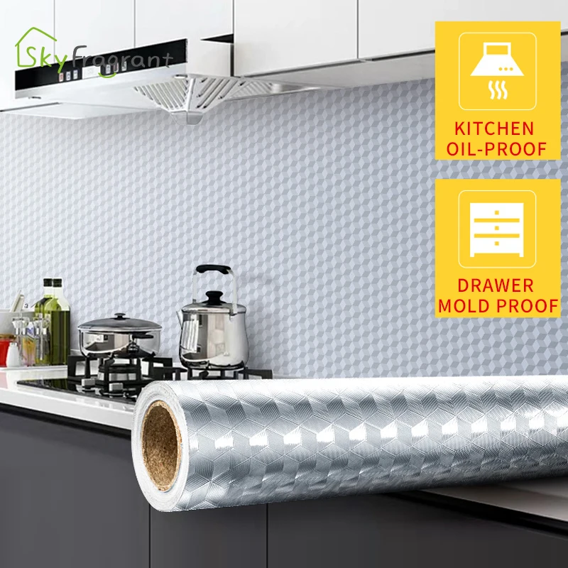 kitchen cabinet tin foil paper sticker high temperature wallpapers self adhesive waterproof table cabinet oil proof stickers free global shipping
