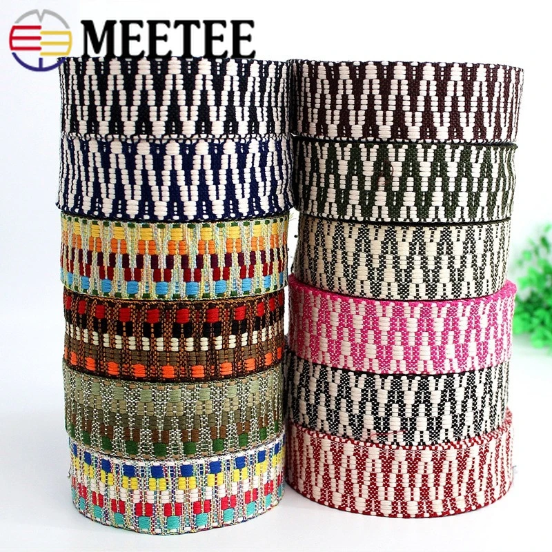 

4Yards Meetee 38mm Geometric Ethnic Lace Trim Jacquard Ribbon for Garment Luggage Waistband Strap DIY Craft Sewing Accessories