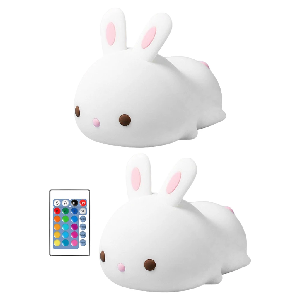 

Portable Cute Rabbit Silicone Nightlight Nursery Lamp for Baby Bathroom Color Changing