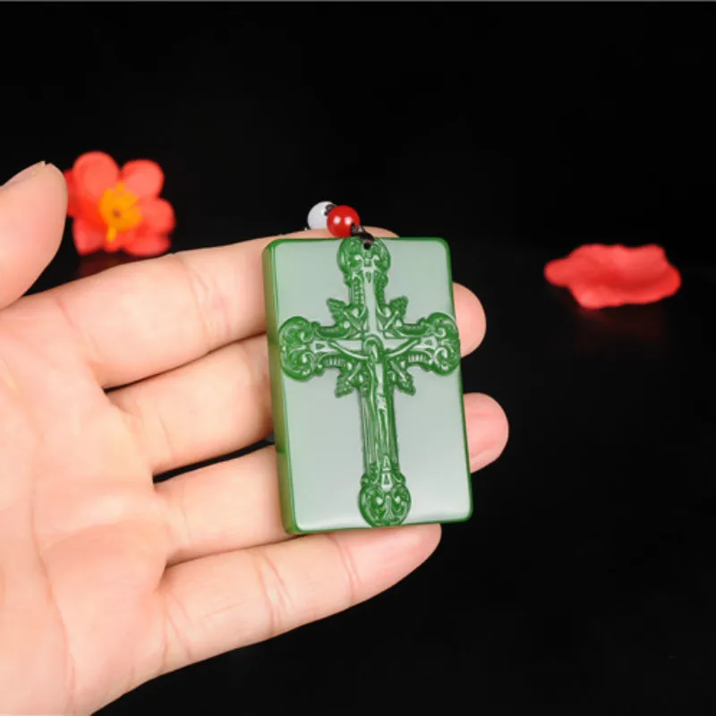 Ожерелье с подвеской-крестом из натурального зеленого китайского нефрита модные