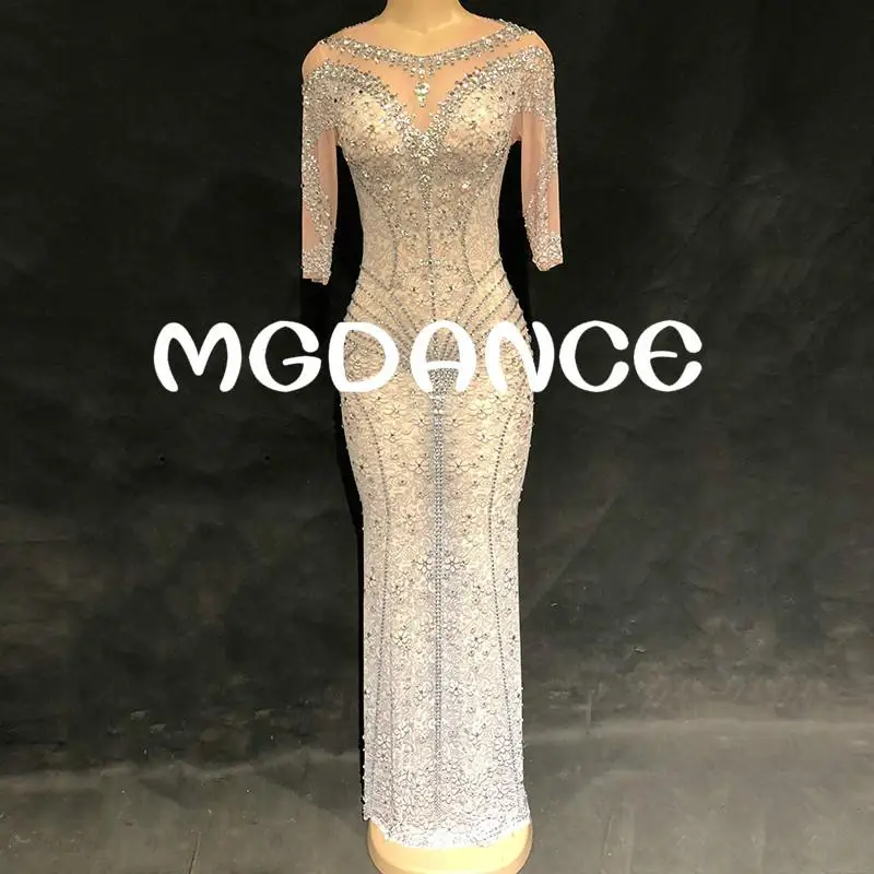 

Горячая Распродажа женское сексуальное Сетчатое длинное платье с коротким рукавом сверкающие стразы для ночного клуба свадьбы дня рождени...