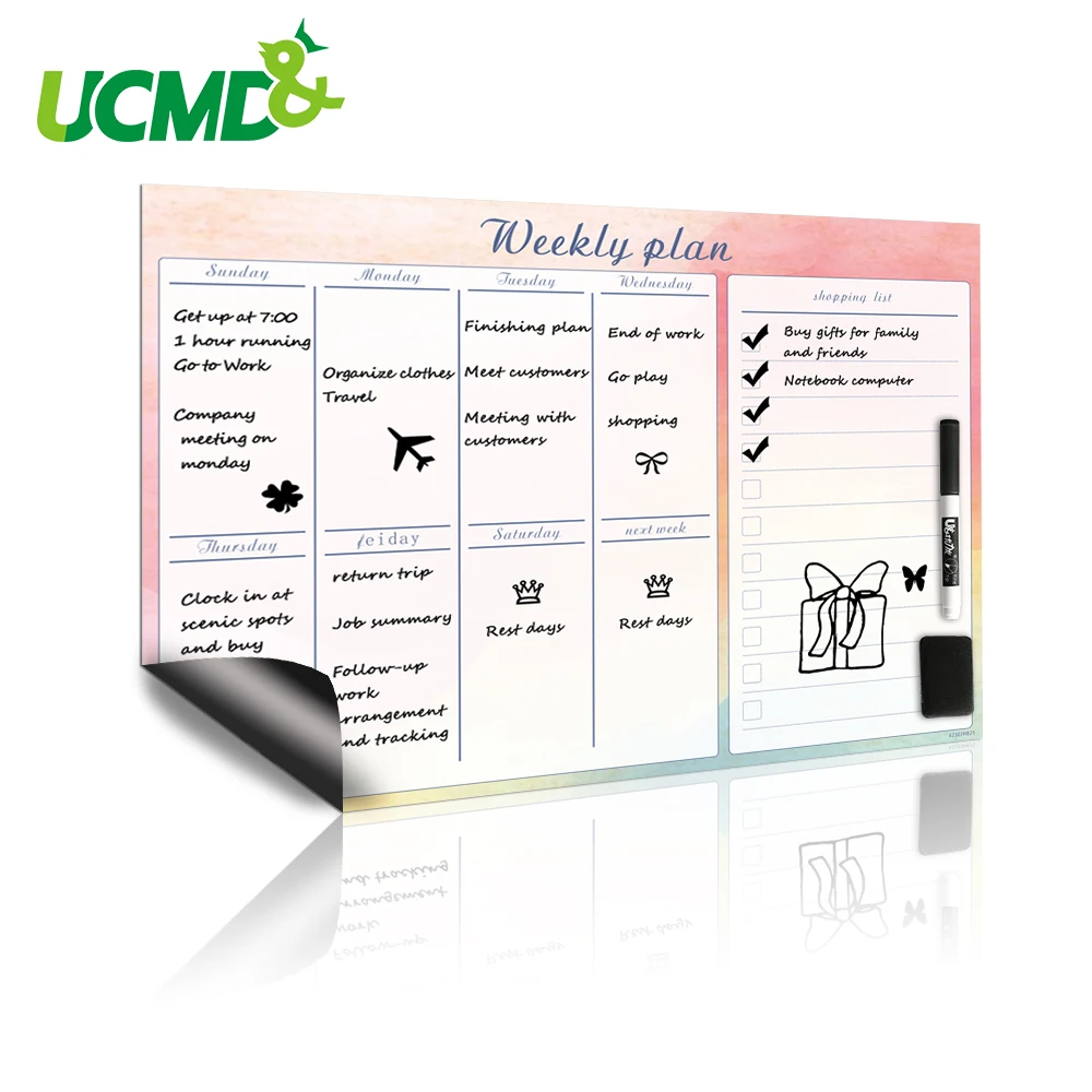 

42x30cm Magnetic Weekly Planner Whiteboard Fridge Magnet Flexible Daily Work Study Plan Time Schedule Organizer Message Board