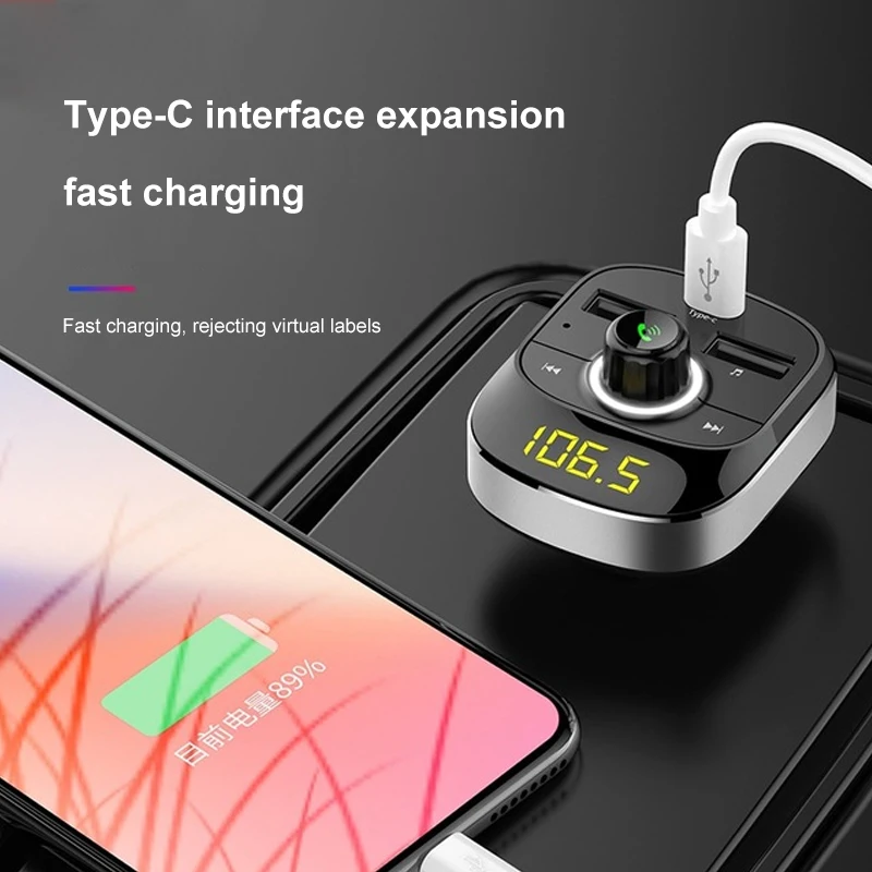 car handsfree bluetooth adapter for kit phone speaker Wireless FM Transmitter Music Playing Type-C Charging Port | Автомобили и