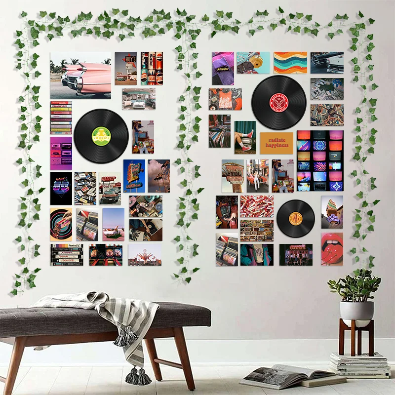 Kit de Collage de fotos de pared de estilo Retro para ni&ntilde;os y adultos, tarjeta de modelo de &aacute;lbum Vintage de vides falsas, decoraci&oacute;n de dormitorio, 48 piezas-4