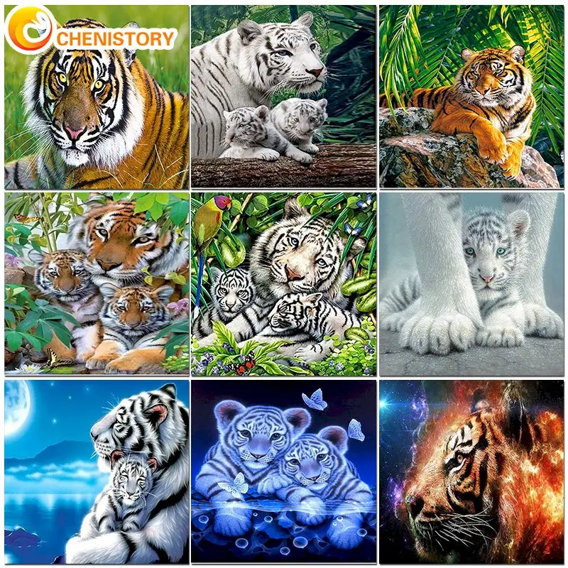 

CHENISTORY 5D DIY Diamond Painting Animals Tigers Full Square Diamond Embroidery Mosaic Adult Handicraft Home Decoration Gift