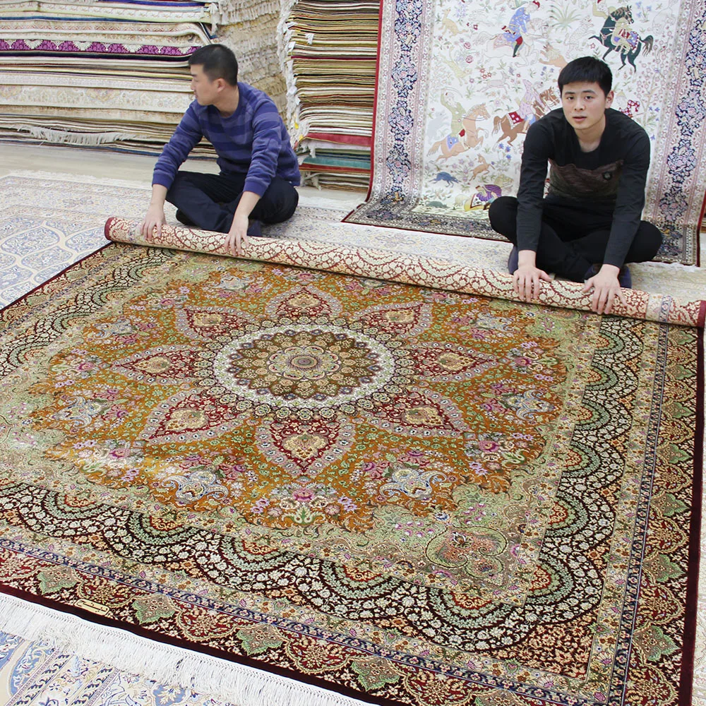 Beste YILONG 8'x8 'vierkante Perzische Zijden Kleed Handgemaakte Prachtige Oosterse Zijde Thuis Tapijt (TJ066A-8x8)