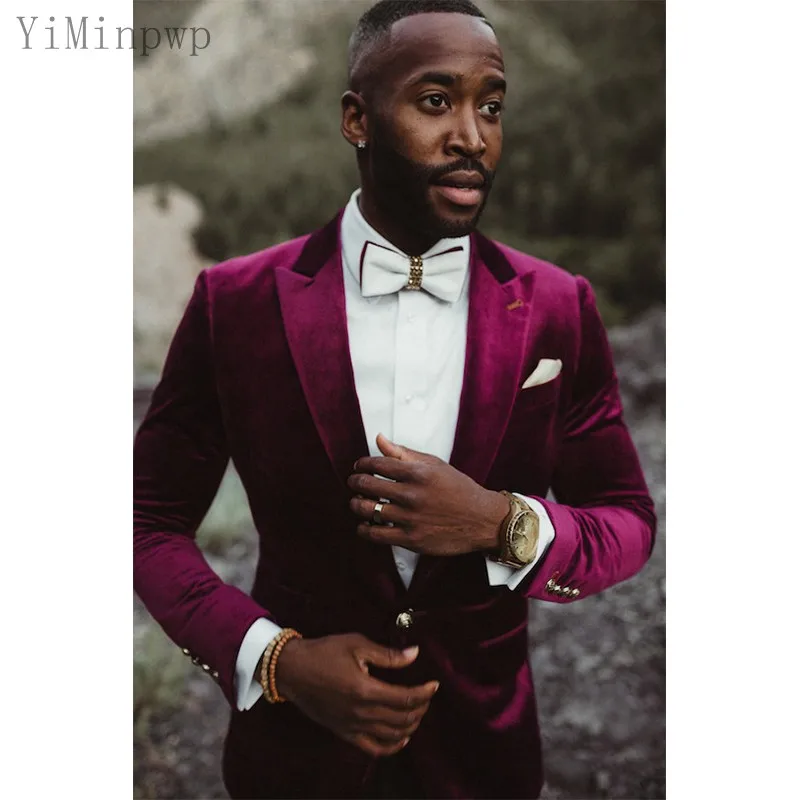

Бархатные Мужские костюмы YiMinpwp с заостренным лацканом на одной пуговице, костюмы для выпускного, Блейзер, куртка, мужские смокинги, свадебн...