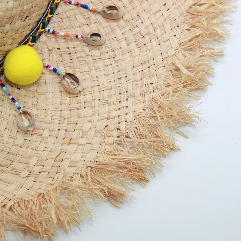 

New Handmade Bohemian Tassel Shell Straw Beach Hats For Women Cute Beads Kids Summer Sun Hat Wholesale Dropshipping S1121