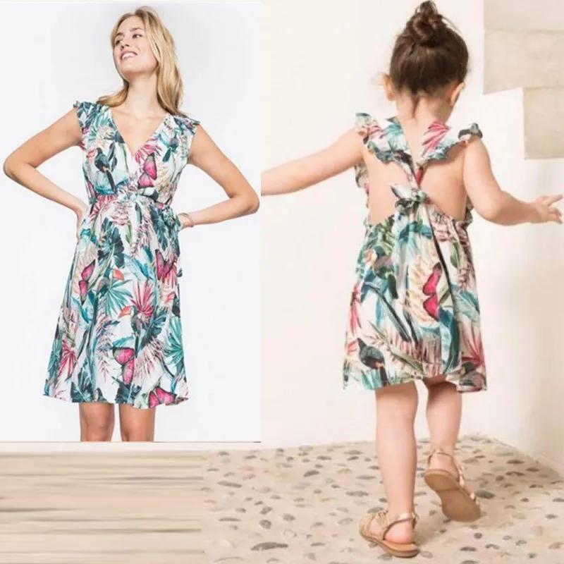 Подходящее платье для матери и дочери с нахлыстом платья двойных сестер вечерние