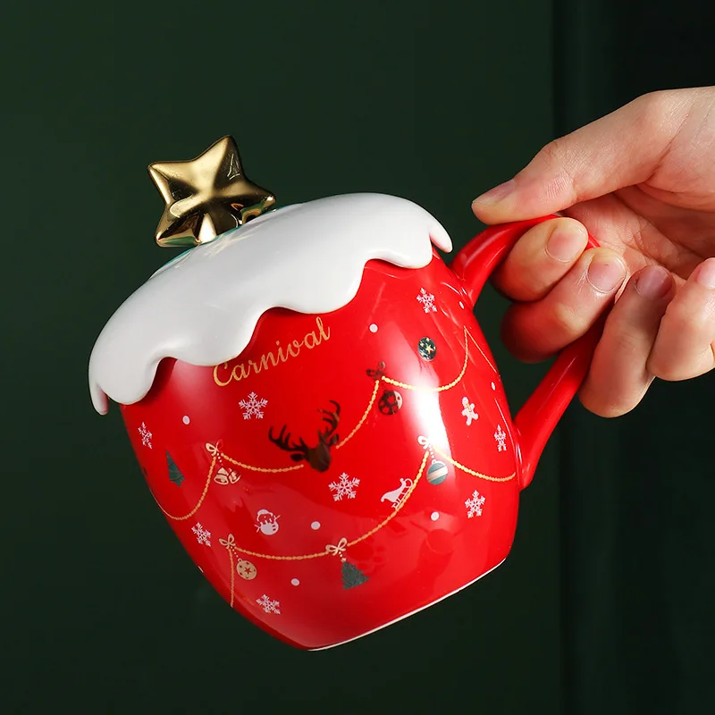 

400ml Creative Cartoon Ceramic Coffee Mug with Lid Spoon Business Office Couple Water Cup Gift Cup