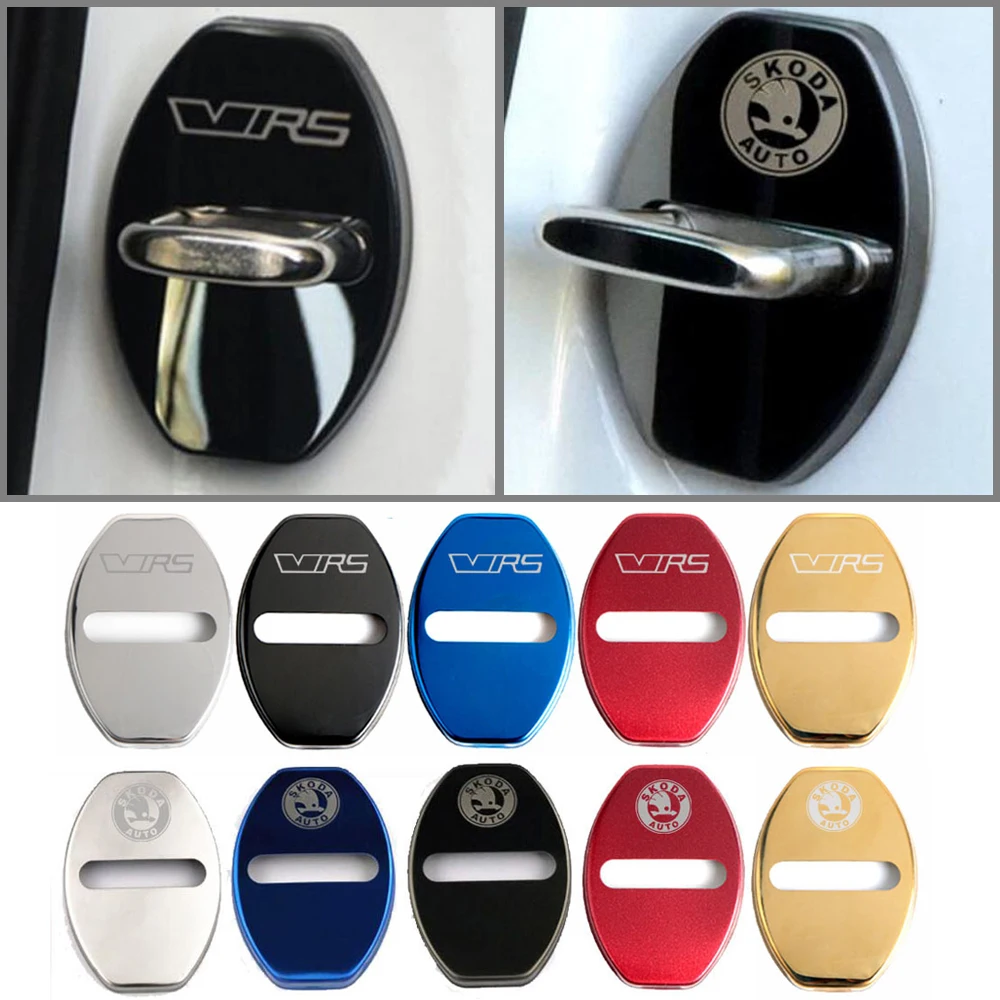 

4PCS Car Door Lock Cover Emblems Case Metal Door Lock Dampers Stopper for Skoda Octavia A5 Karoq Superb Door Bump Accessories