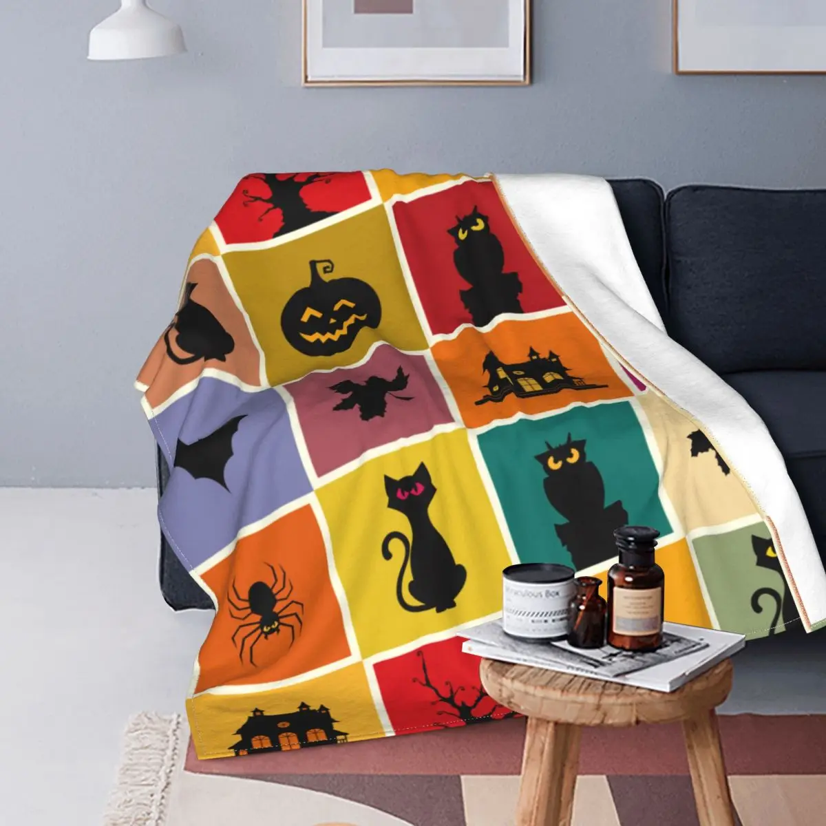 

Одеяло для Хэллоуина, Фланелевое летнее покрывало с тыквой, волшебным замком, котом, совой, пауком, дышащее мягкое покрывало для кровати и ав...