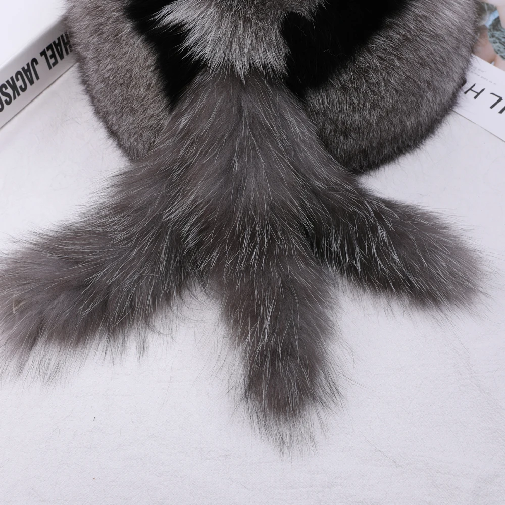2020 Real Fox fur Women's Russian Ushanka trapper snow skiing Hat Bucket caps Beanie winter Bomber Silver fox fur hat