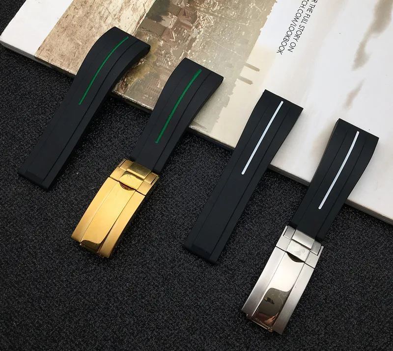 20 мм 21 черный натуральный силиконовый резиновый ремешок для часов Ремешок