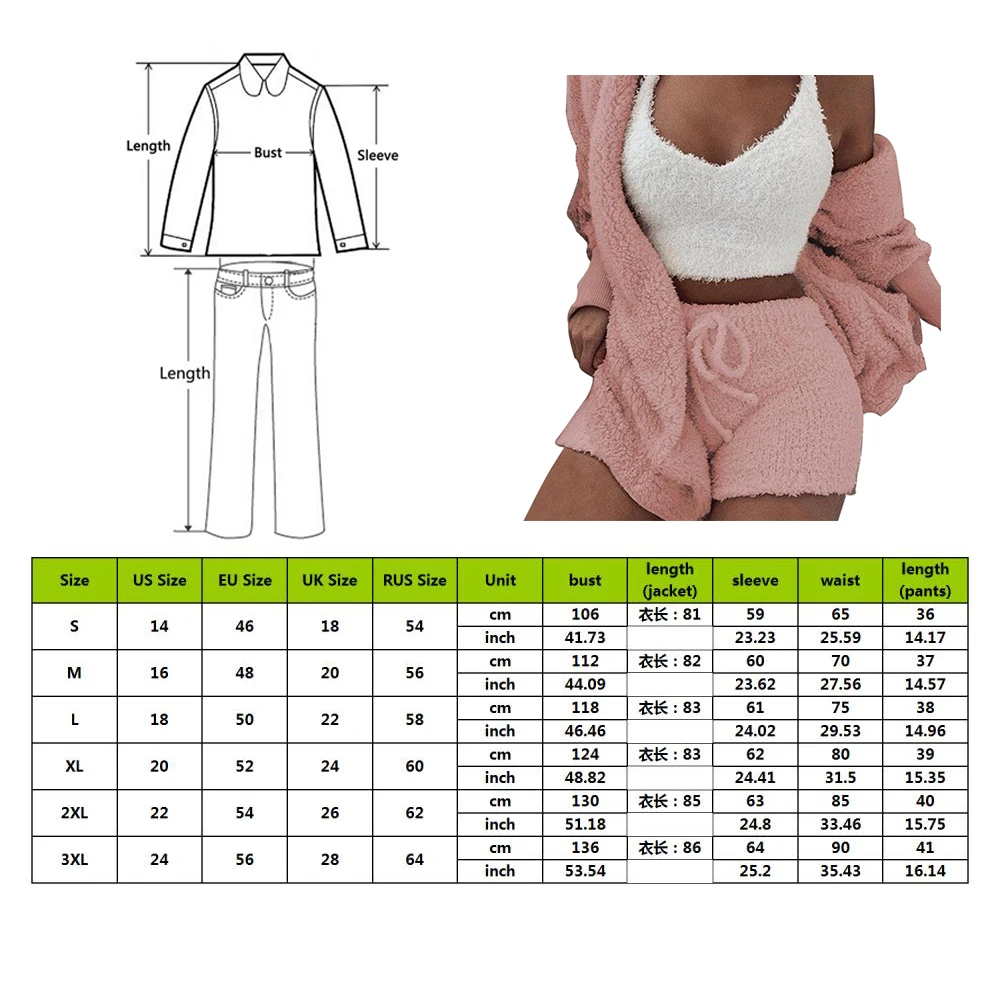 Long Plush 3-piece 2 Piece Sleeve Jacket Women Crop Top Shorts Set Suit 2019 New Female Leisure Sports Sets | Женская одежда