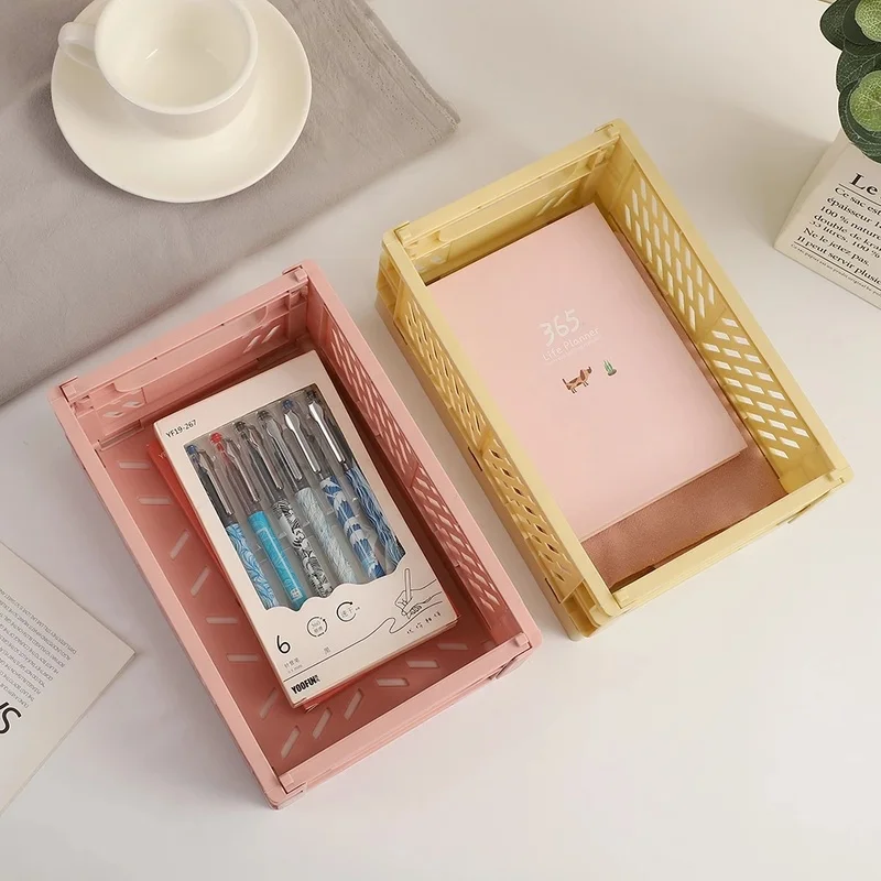 

Plastic Storage Crate Folding Collapsible Storage Box Basket Utility Cosmetic Container Desktop Sundries Fruit Toy Food Baskets