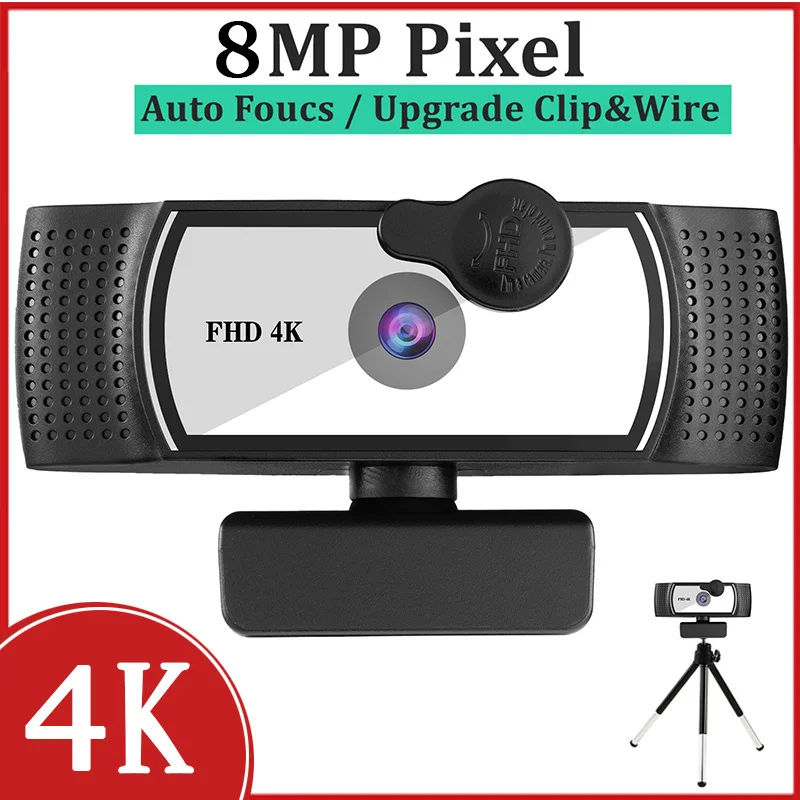 

PC Webcam 2K 4K Autofocus USB Web Mini Camera Laptop with Gift Tripod 1080P 30fps 12MP Web Cam for Youtube with Microphone