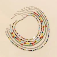 y2k rainbow bead short choker necklace for women boho letterpearlflower beaded chain necklace set on neck 2021 fashion jewelry