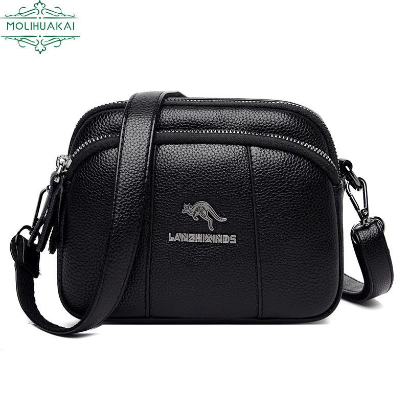 

Ladies Square Shoulder Bag Multi Layer Pocket PU Leather Female Bag Anti Theft Messenger Bag Femme Sports Bag With Earphone Hole