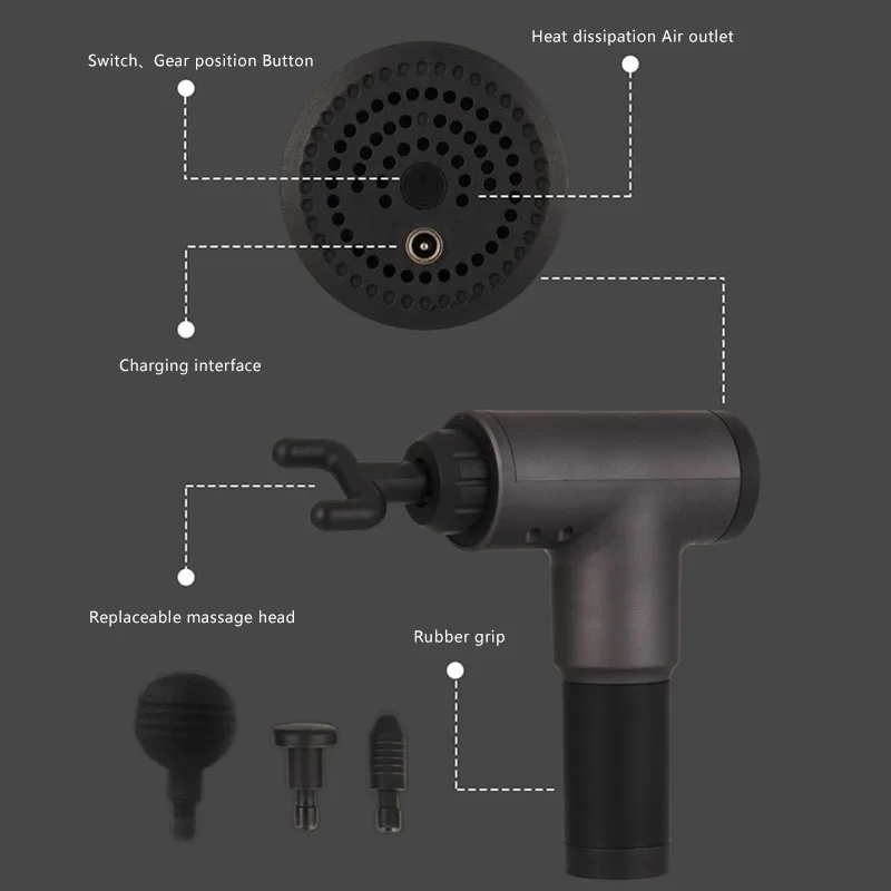 Массажный пистолет с 4 головками для мышц Электрический массажер глубоких тканей