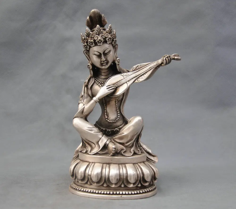Китайская серебряная статуя Будды Тибета бохисаттва Кван-Инь Сарасвати | Дом и