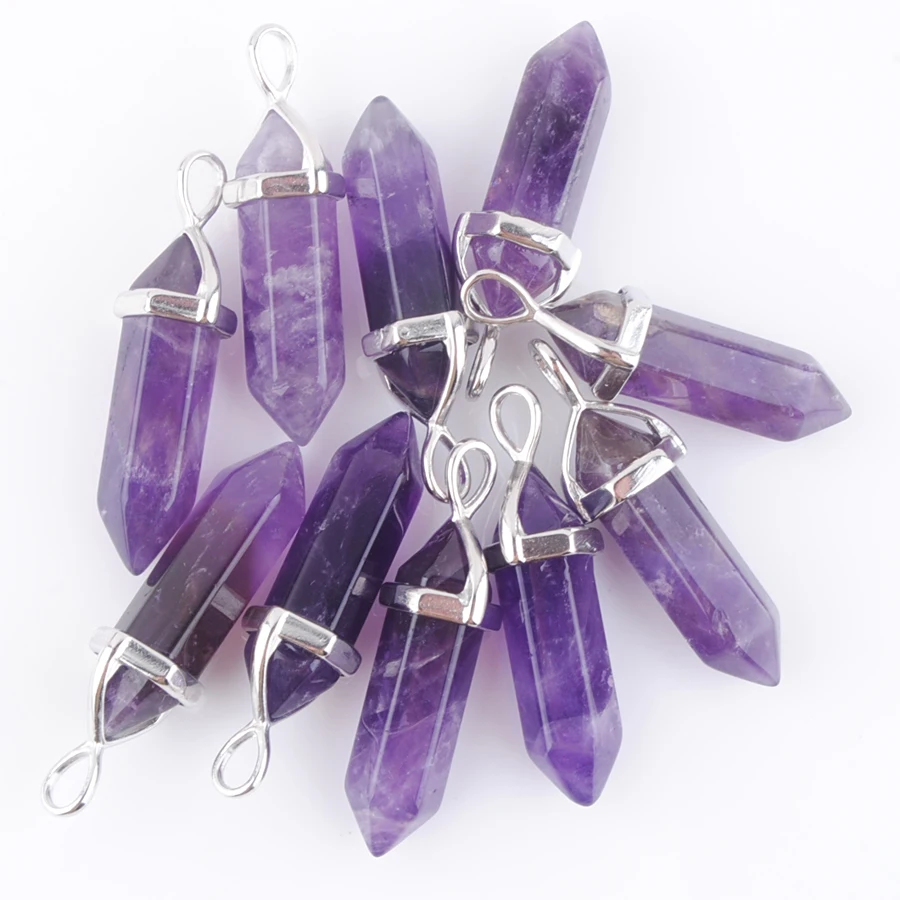 

WOJIAER Natural Stone Amethyst Hexagonal Pointed Pendants for diy Jewelry making Necklaces PN3039