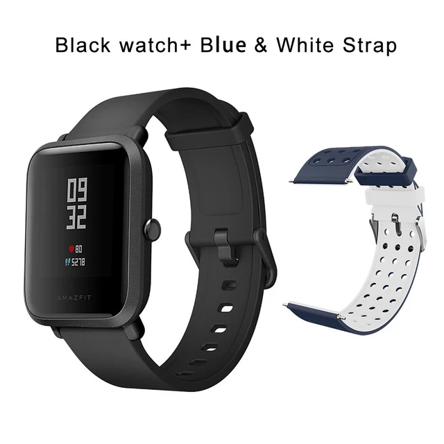 Black N blue strap Huami Смарт-часы Amazfit BIP на английском языке, gps, умные часы, Android iOS IP68, пульсометр, 45 дней, время работы от батареи, всегда на дисплее - Цвет: Black N blue strap