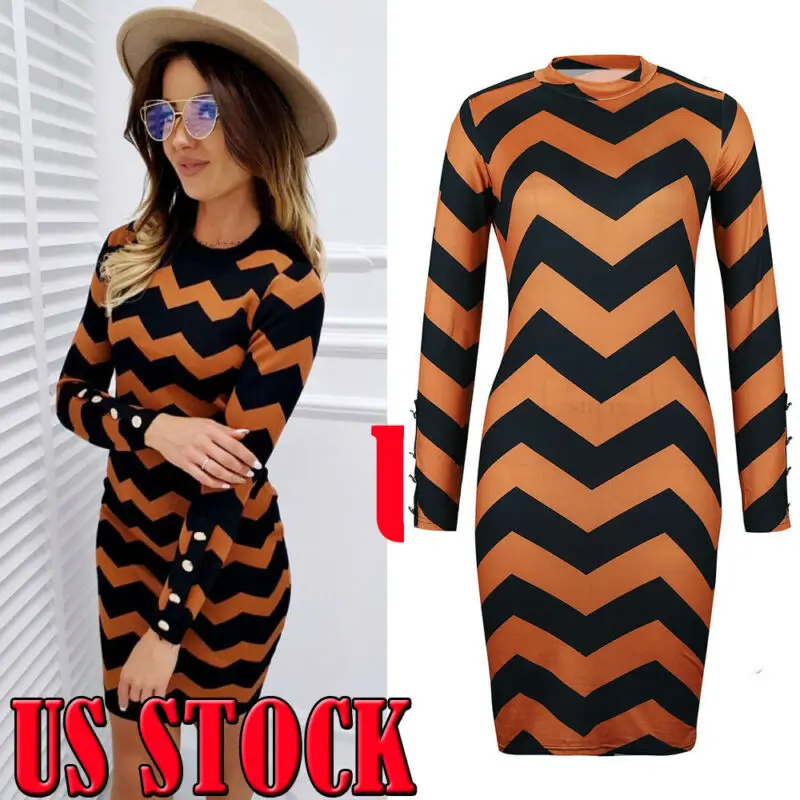

Fashion Women Ladies Long Sleeve Mini Dress Crew-Neck Knit Casual Bodycon Dress