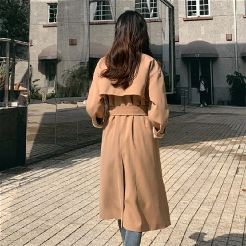 Женская ветровка с поясом повседневный Тренч цвета хаки длинным рукавом и