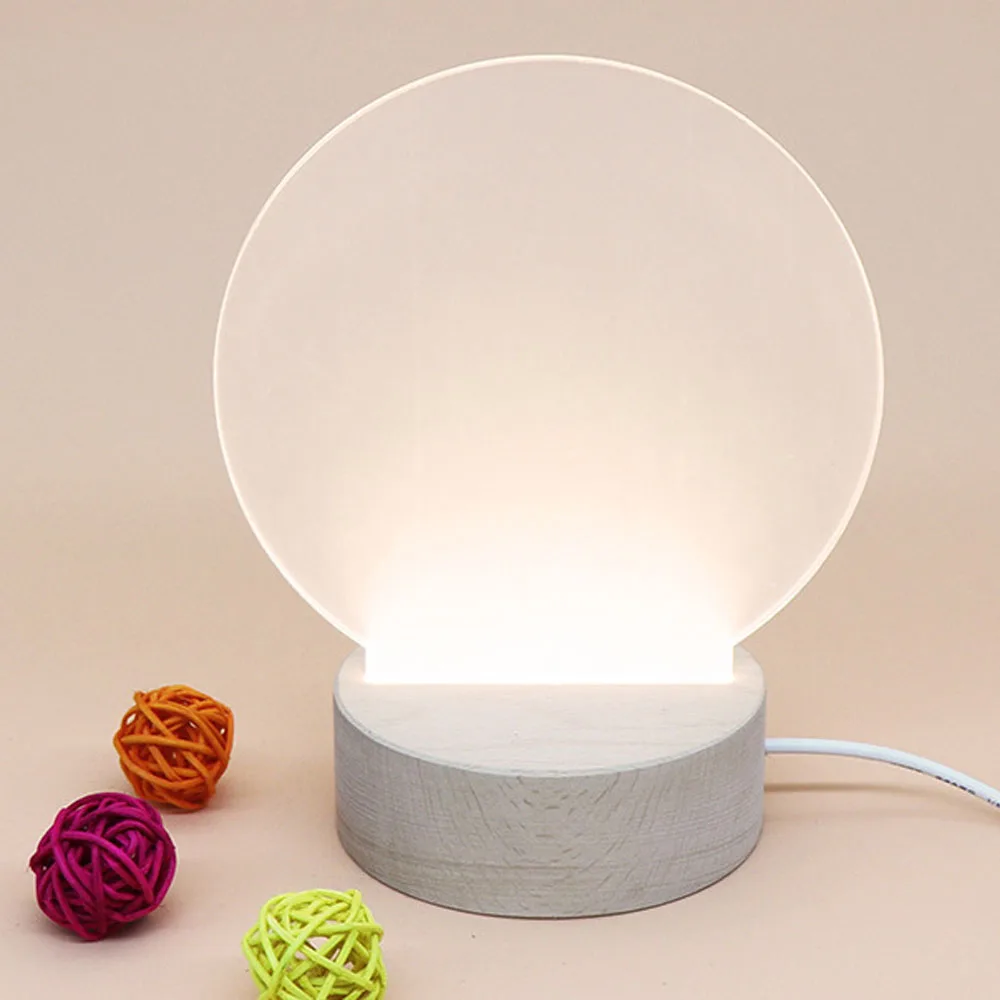

Customized Puppy Loved People Photo Text Logo Table Desk Lamp Warm White LED Wooden Base Night Lamp USB Round Bedside Light Gift