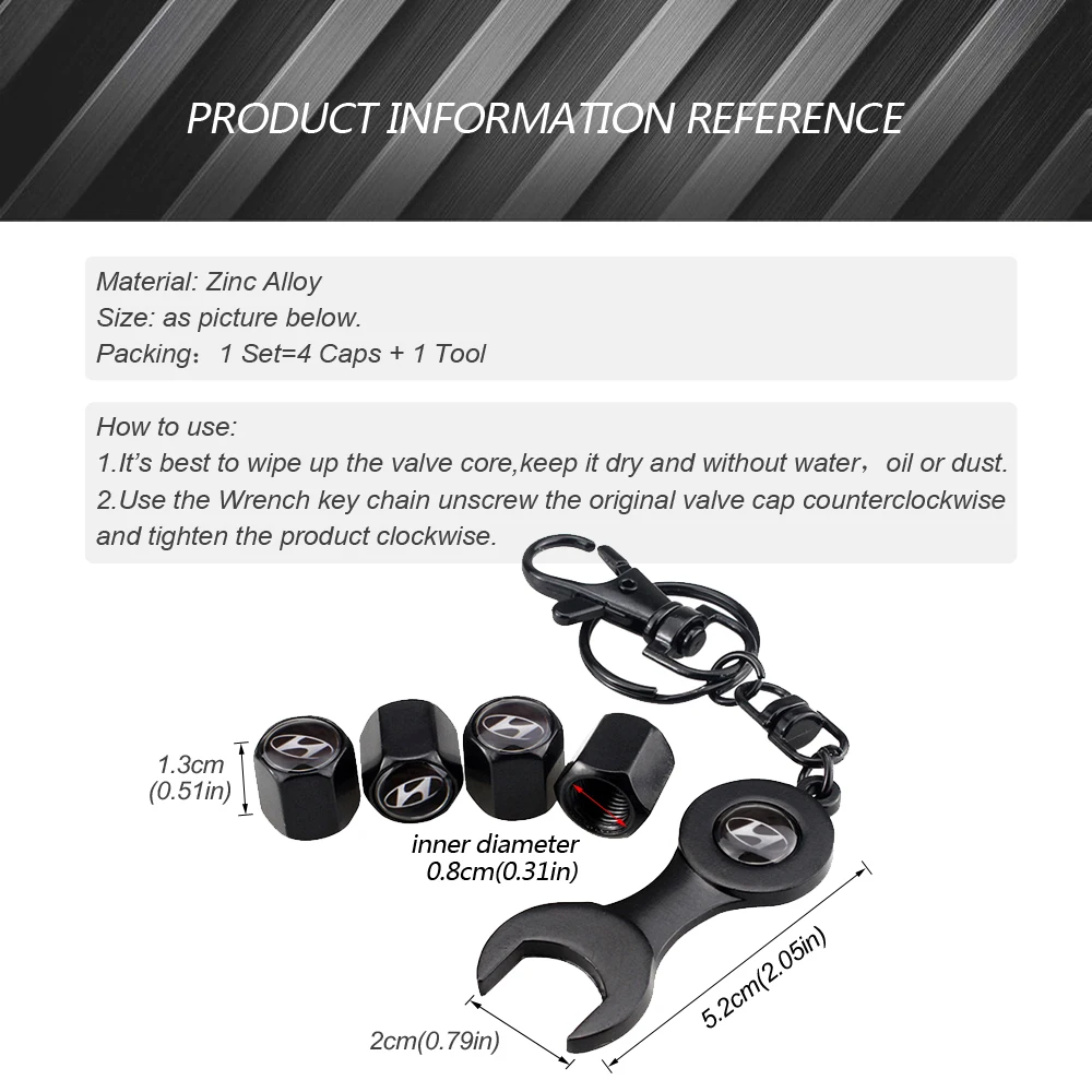 Колпачки для штоков воздушных клапанов автомобильных колес с гаечным ключом Hyundai