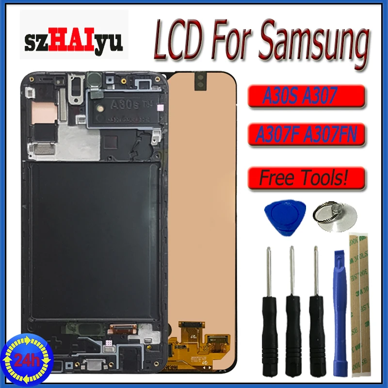 Дисплей LCD 6,4 дюйма с рамкой для Samsung Galaxy A307 A307F A307FN, сенсорный экран цифрового дисплея сборки инструментов.