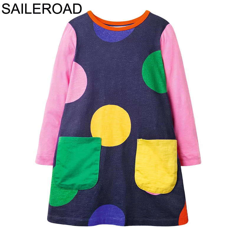 

SAILEROAD/платье с длинными рукавами для маленьких девочек; Модное детское Повседневное платье в горошек; Осеннее детское платье с карманами