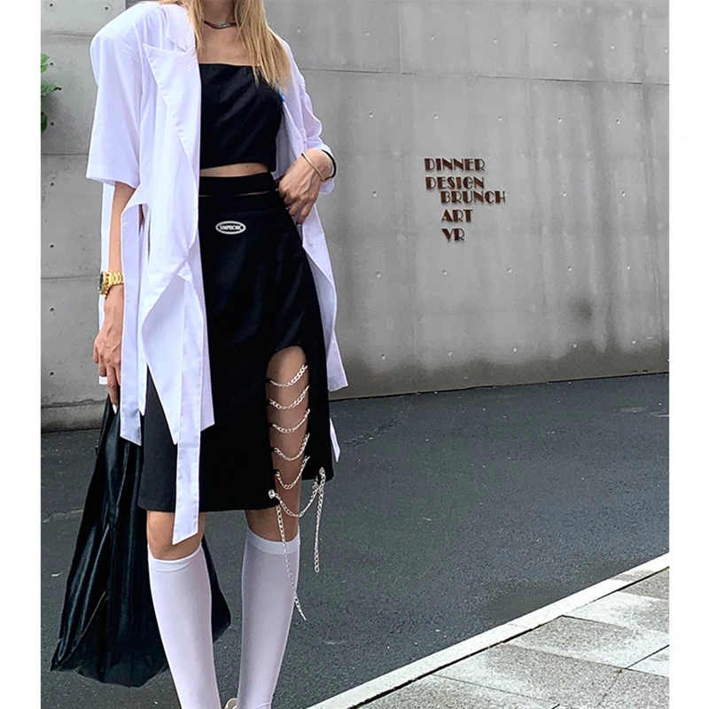 

Women Summer Skirt Black Skirt 5xl Women Korean Skirt Harajuku Goth Fashion Open Fork Bind High Quality Fabric Luxury Designer
