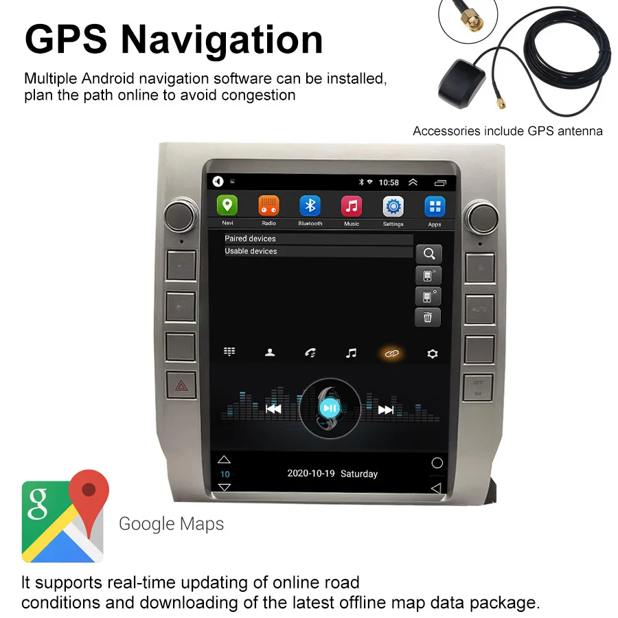 12 1 дюймовый автомобильный радиоприемник Android 11 Tesla Style экран для Toyota Tundra 2014-2020