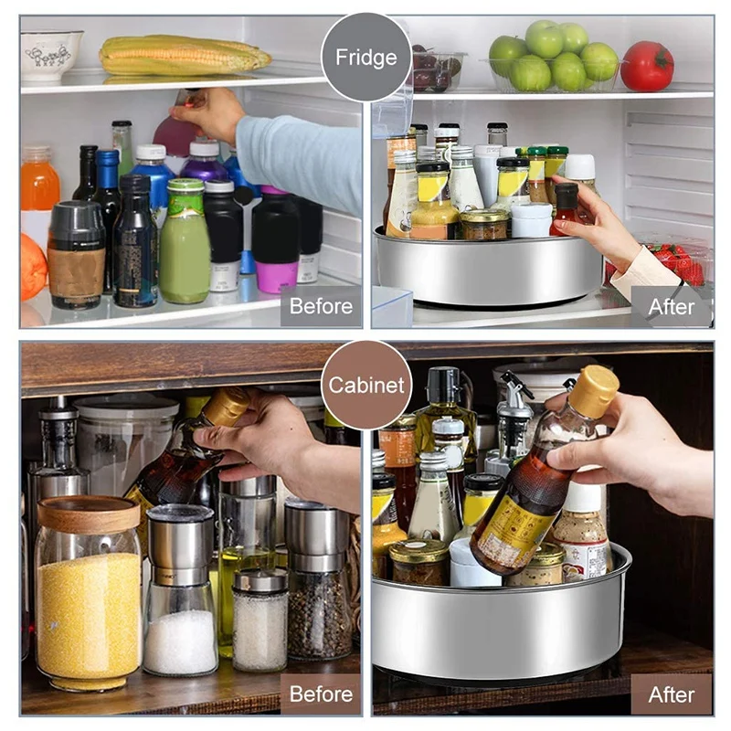 

Lazy Susan Turntable Kitchen Storage Organizer for Can or Seasonings, Multifunctional Organizer for Fridge - Pack of 2