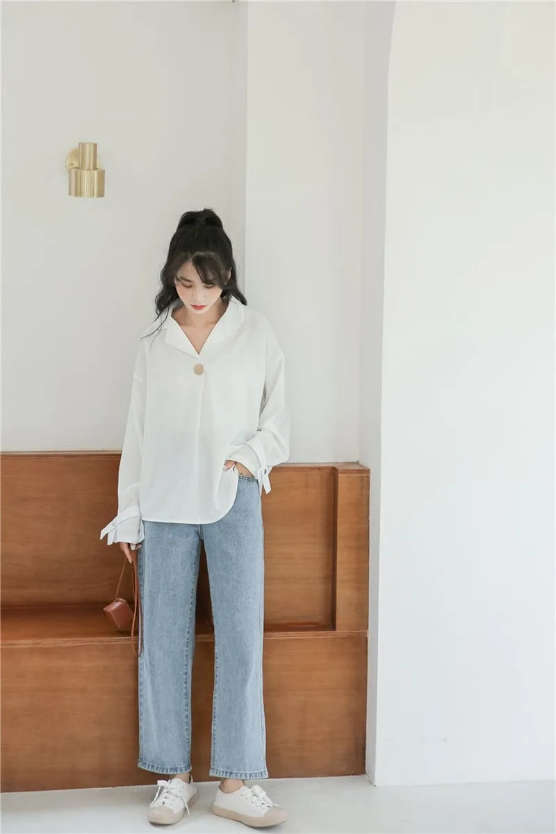 

Deeptown Elegant Womens Shirt White Fashion Chiffon Blouse Women Female Long Sleeve Autumn 2020 Womens Clothing Solid Tops