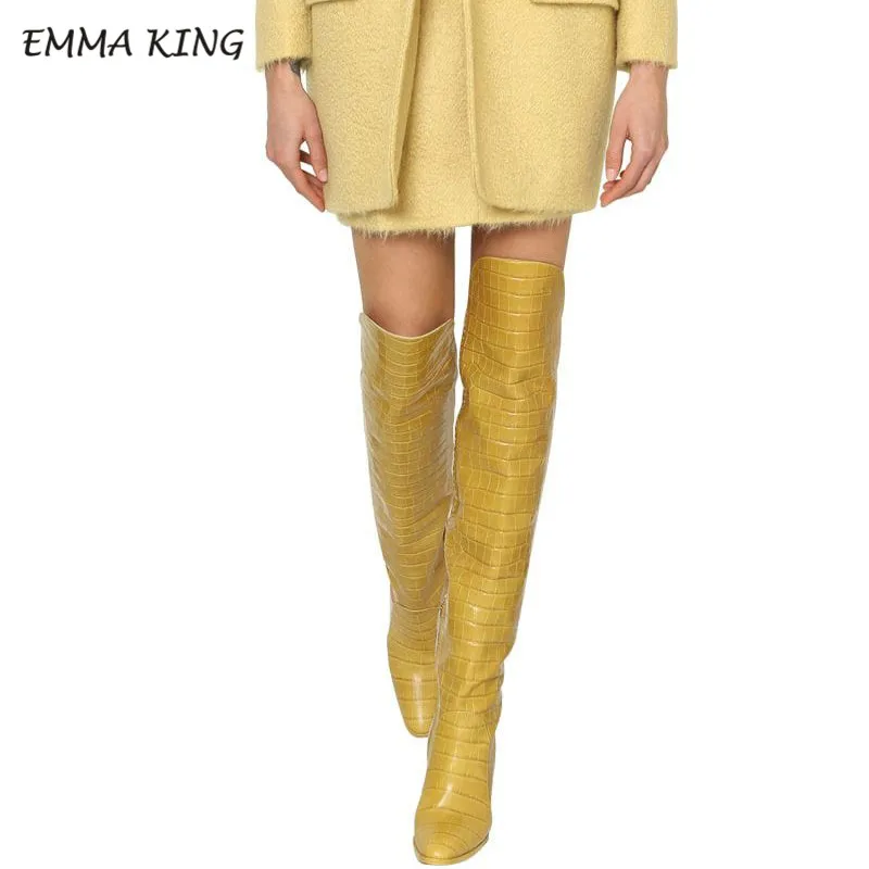 Microfiber 5 Emma king/женские зимние ботинки с узором «крокодиловая кожа» пикантные ботфорты с острым носком модная женская обувь на каблуке, большой размер 43 - Цвет: Microfiber 5