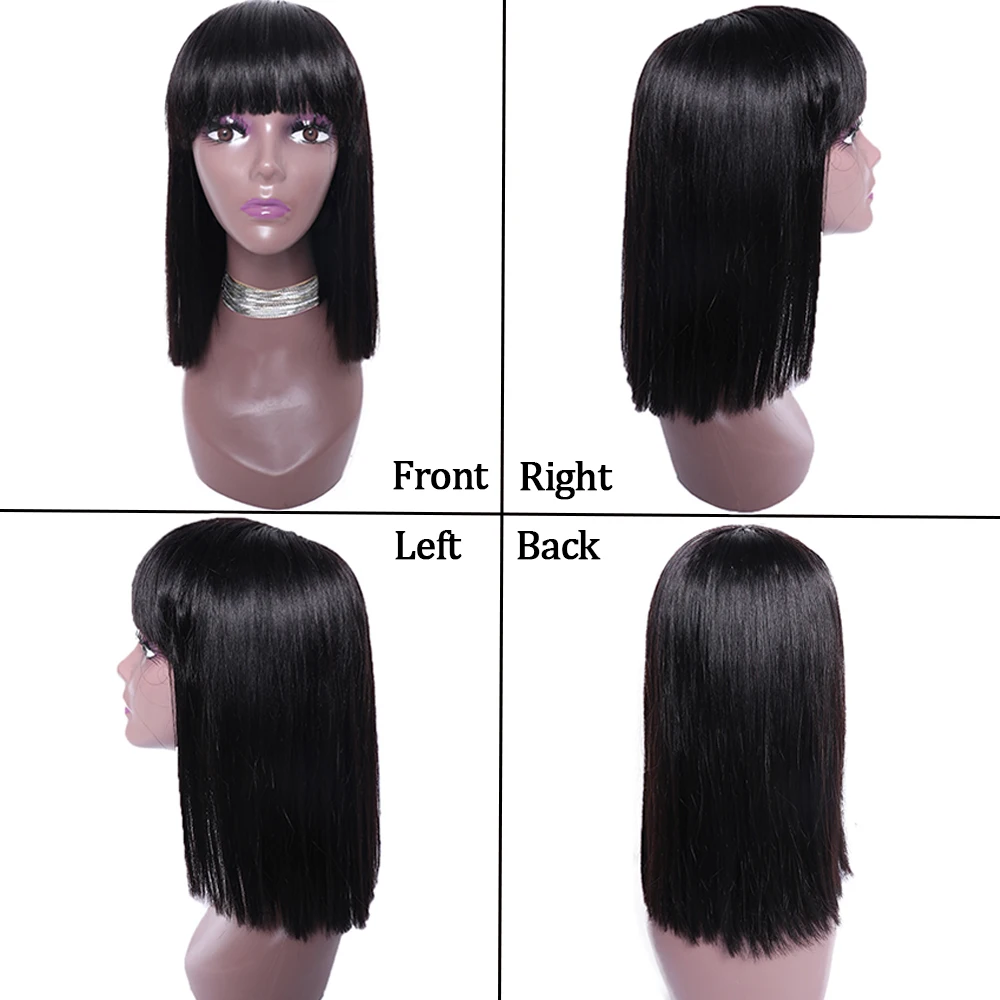 

Short Bob Wigs With Bangs Natural Color 8 10 12 14 16 inch Straight Bob Wigs Full Machine Made Synthetic Hair Wigs