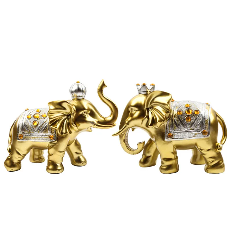 

Европейская Золотая Статуэтка счастливого слона, креативная скульптура животного, декор для комнаты, фэн-шуй, украшение, аксессуары для укр...