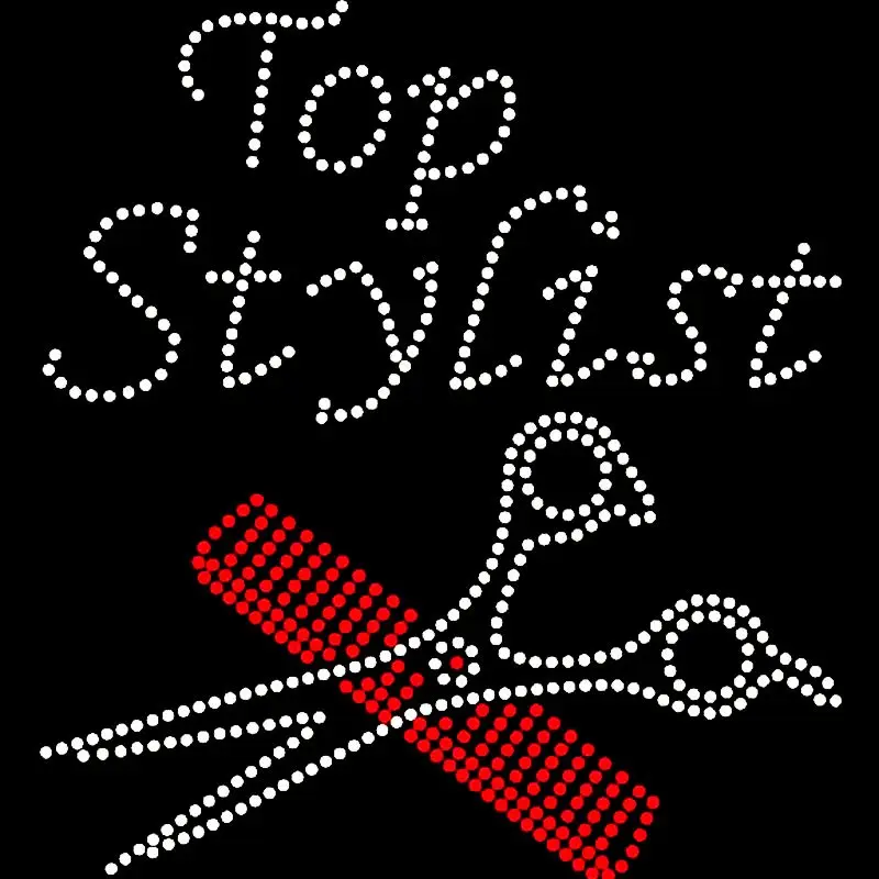 

Free shipping Top Stylist Comb Scissor Hair Rhinestone Transfer design iron on for garments
