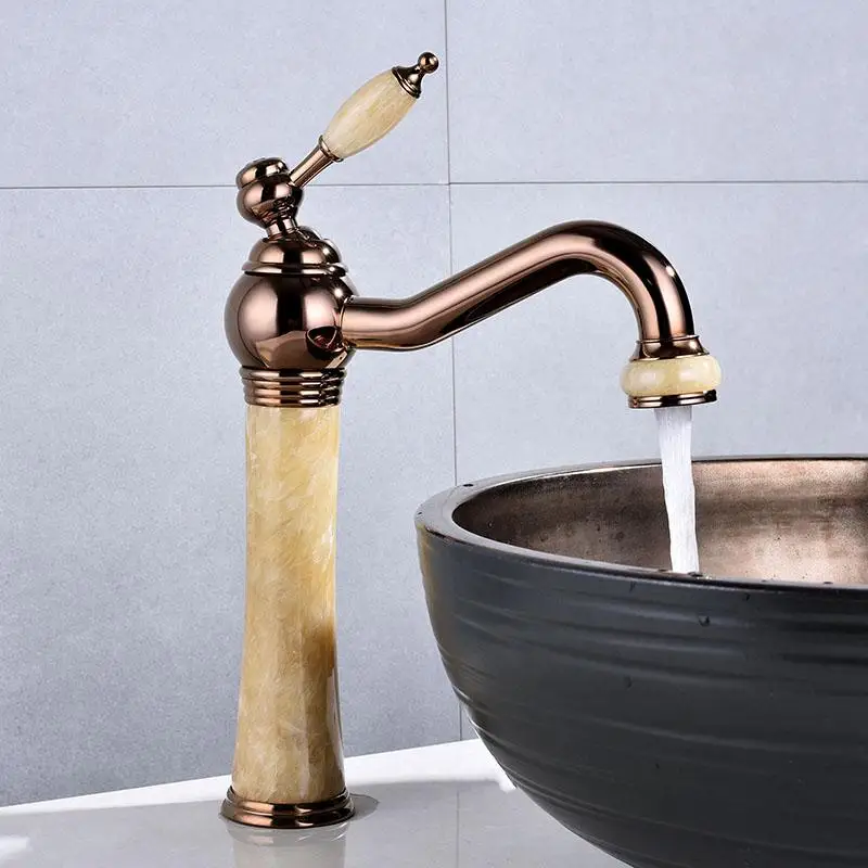 Кран для раковины из розового золота нефрита кран горячей и холодной воды