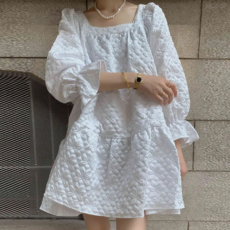

XITAO Vintage Dress Fashion New Solid Color Backless Full Sleeve Goddess Fan Casual Style 2021 Summer Minority Dress LDD1444