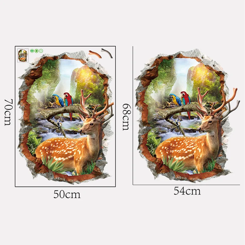 

Sika Deer 3D Wall Stickers Natural Landscape Home Decorative Stickers Fake Window Landscape Wallpapers Animals Home Decor