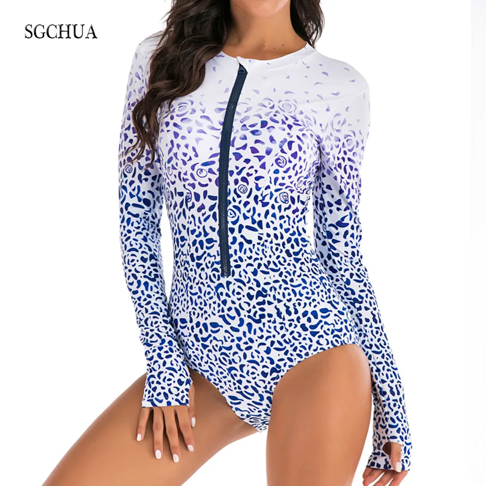 SGCHUA новинка 2020 Рашгард витейдж принт длинный рукав Цельный купальник для женщин