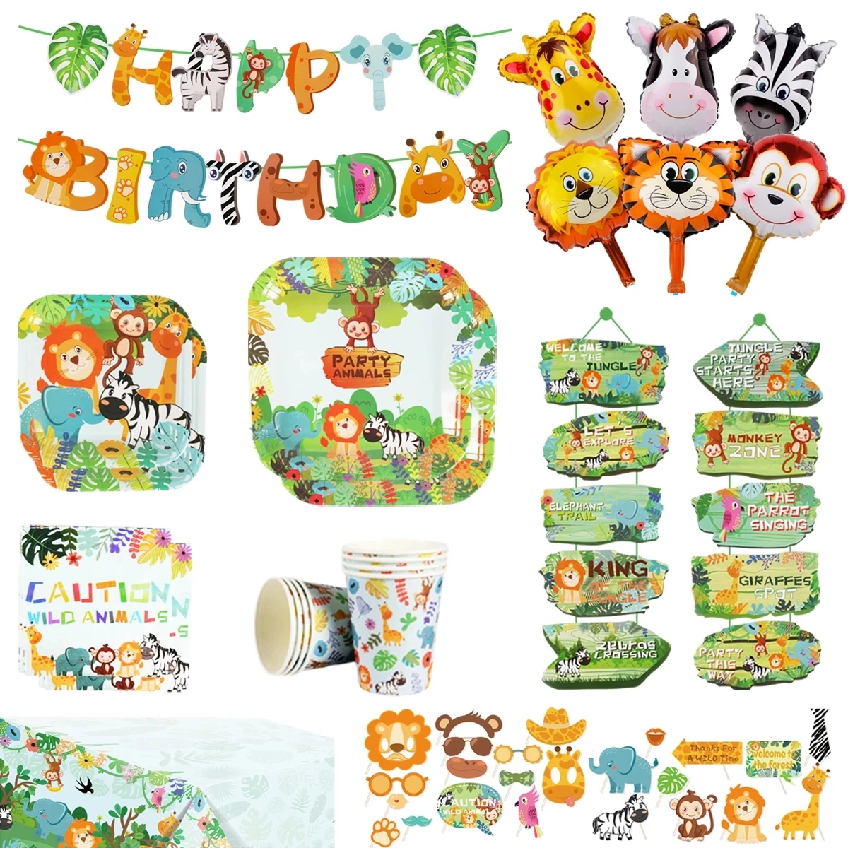 1-е дикое животное джунгли одноразовая посуда украшение для леса животного